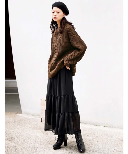 GeeRA（ジーラ）の「シフォンティアードスカート（スカート・レディース・アイボリー/ブラック・X-LARGE/LARGE/MEDIUM）」の14枚目の写真