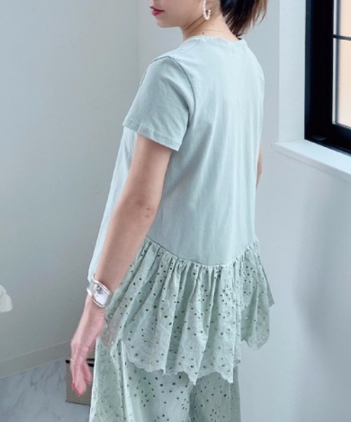 M y u(ミュー)の「スカラップレースフリル切替Tシャツ(Tシャツ/カットソー・レディース・ホワイト/ブラック/ライトカーキ/ライトパープル・FREE)」の14枚目の写真