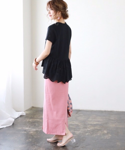 M y u(ミュー)の「スカラップレースフリル切替Tシャツ(Tシャツ/カットソー・レディース・ホワイト/ブラック/ライトカーキ/ライトパープル・FREE)」の19枚目の写真