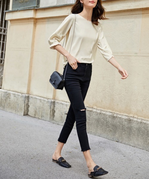 Coo+i（クーイ）の「七分袖ブラウス（シャツ/ブラウス・レディース・ベージュ/ネイビー/グレー/ピンク/ブラック・L/M/XL）」の8枚目の写真