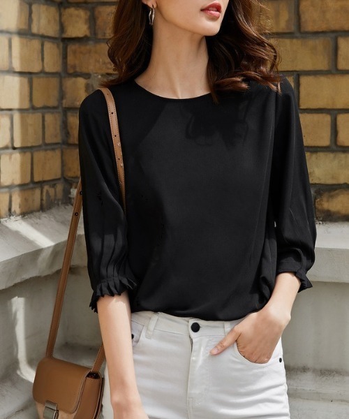 Coo+i（クーイ）の「七分袖ブラウス（シャツ/ブラウス・レディース・ベージュ/ネイビー/グレー/ピンク/ブラック・L/M/XL）」の10枚目の写真