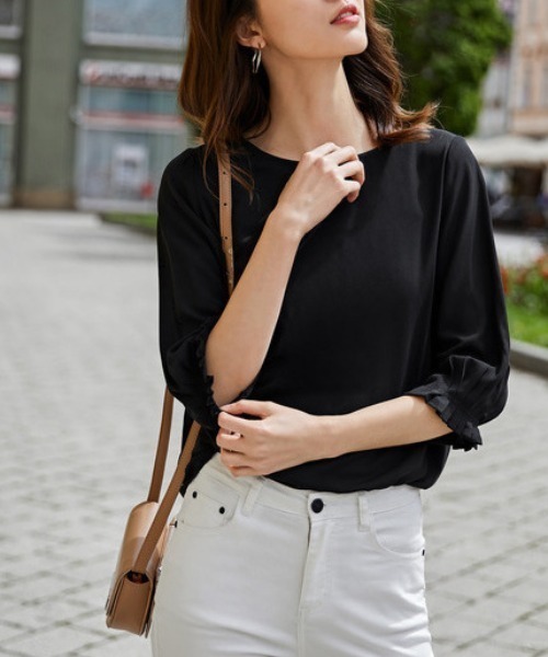 Coo+i（クーイ）の「七分袖ブラウス（シャツ/ブラウス・レディース・ベージュ/ネイビー/グレー/ピンク/ブラック・L/M/XL）」の11枚目の写真