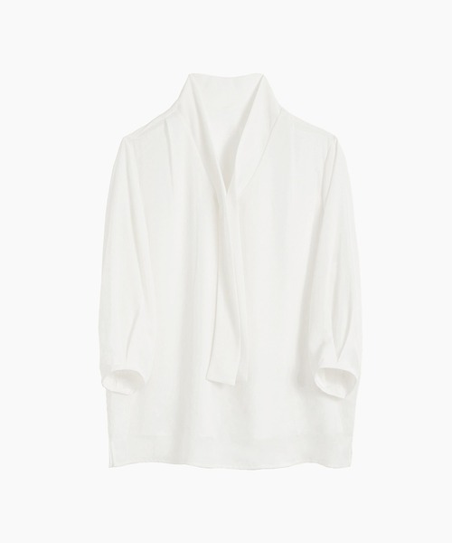 Flolia（フロリア）の「Vネックボウタイ風シフォン七分袖ブラウス