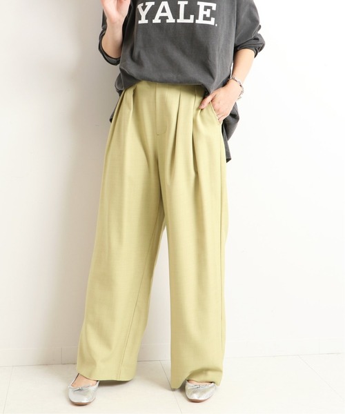 SLOBE IENA(スローブイエナ)の「PE ツータックワイドパンツ【手洗い可能/ウエストゴム】◆(その他パンツ・レディース・ブラック/ライトグリーン/アイボリー・38/36/40)」の3枚目の写真