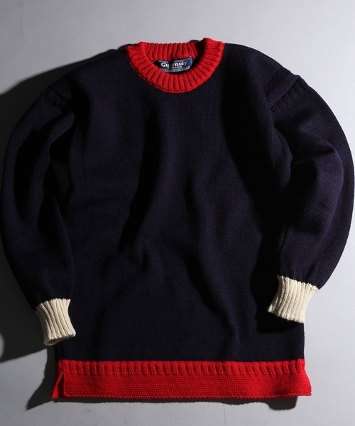 HARE(ハレ)の「HARE×GUERNSEY WOOLLENS / 別注プルオーバーニット【HARE】(ニット/セーター・メンズ・ネイビー/オフホワイト/ダークグリーン・38/36)」の3枚目の写真