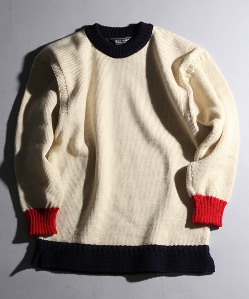 HARE(ハレ)の「HARE×GUERNSEY WOOLLENS / 別注プルオーバーニット【HARE】(ニット/セーター・メンズ・ネイビー/オフホワイト/ダークグリーン・38/36)」の2枚目の写真