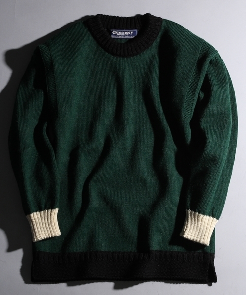 HARE(ハレ)の「HARE×GUERNSEY WOOLLENS / 別注プルオーバーニット【HARE】(ニット/セーター・メンズ・ネイビー/オフホワイト/ダークグリーン・38/36)」の1枚目の写真