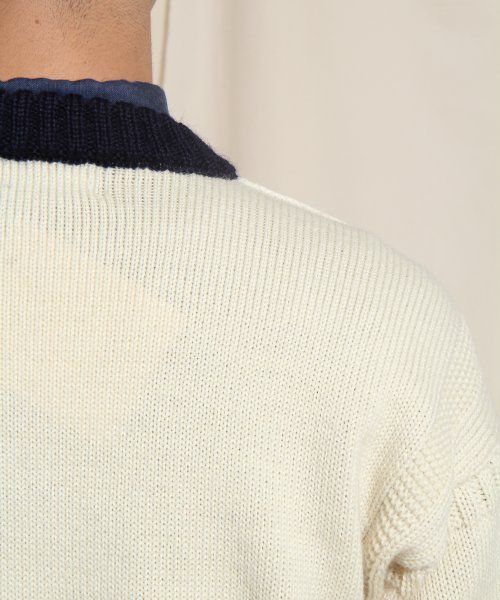 HARE(ハレ)の「HARE×GUERNSEY WOOLLENS / 別注プルオーバーニット【HARE】(ニット/セーター・メンズ・ネイビー/オフホワイト/ダークグリーン・38/36)」の5枚目の写真