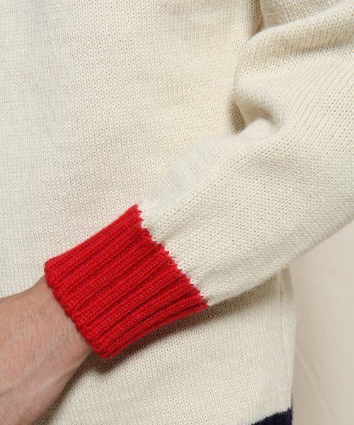 HARE(ハレ)の「HARE×GUERNSEY WOOLLENS / 別注プルオーバーニット【HARE】(ニット/セーター・メンズ・ネイビー/オフホワイト/ダークグリーン・38/36)」の7枚目の写真