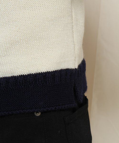 HARE(ハレ)の「HARE×GUERNSEY WOOLLENS / 別注プルオーバーニット【HARE】(ニット/セーター・メンズ・ネイビー/オフホワイト/ダークグリーン・38/36)」の8枚目の写真