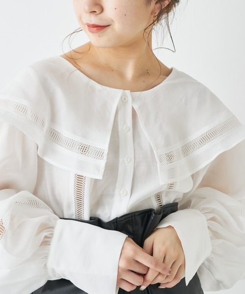 Chico（チコ）の「ビッグ襟2wayボリュームブラウス/ビッグカラー（シャツ/ブラウス・レディース・ホワイト/ライトベージュ/ライトグレー・FREE）」の22枚目の写真
