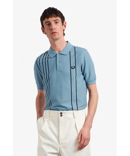 FRED PERRY（フレッドペリー）の「Refined Stripe Polo Shirt（ポロシャツ・メンズ・グレイッシュブルー/バーガンディー・M/S/L）」の5枚目の写真