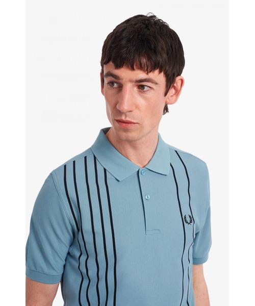 FRED PERRY（フレッドペリー）の「Refined Stripe Polo Shirt（ポロシャツ・メンズ・グレイッシュブルー/バーガンディー・M/S/L）」の6枚目の写真