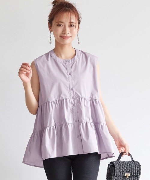 coca（coca）（コカ）の「ノースリーブティアートブラウス（シャツ/ブラウス・レディース・ホワイト/ブラック/パープル・ONE SIZE）」の2枚目の写真