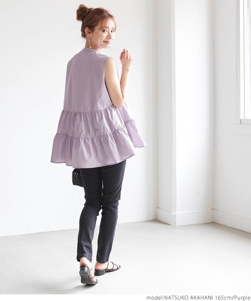 coca（coca）（コカ）の「ノースリーブティアートブラウス（シャツ/ブラウス・レディース・ホワイト/ブラック/パープル・ONE SIZE）」の7枚目の写真