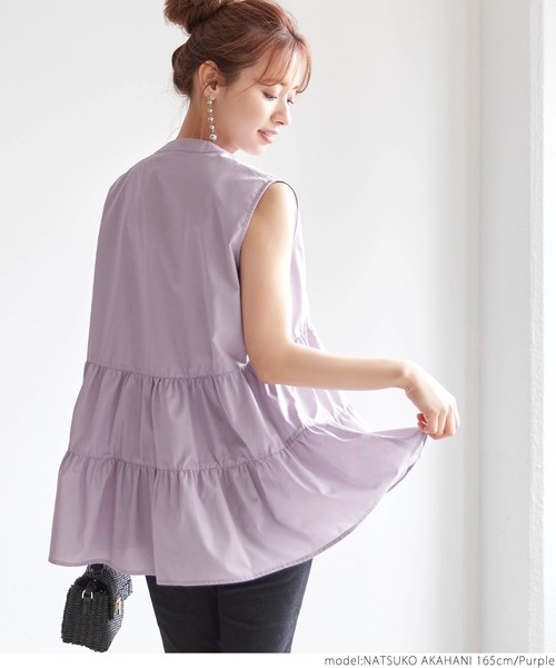 coca（coca）（コカ）の「ノースリーブティアートブラウス（シャツ/ブラウス・レディース・ホワイト/ブラック/パープル・ONE SIZE）」の8枚目の写真