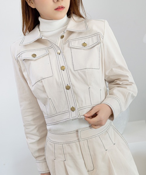 Jewelobe(ジュエローブ)の「配色ステッチコンパクトジャケット&タックワイドパンツ(セットアップ・レディース・ネイビー/カーキ/アイボリー・FREE)」の14枚目の写真