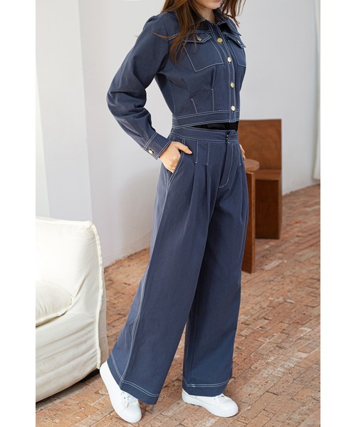Jewelobe(ジュエローブ)の「配色ステッチコンパクトジャケット&タックワイドパンツ(セットアップ・レディース・ネイビー/カーキ/アイボリー・FREE)」の17枚目の写真