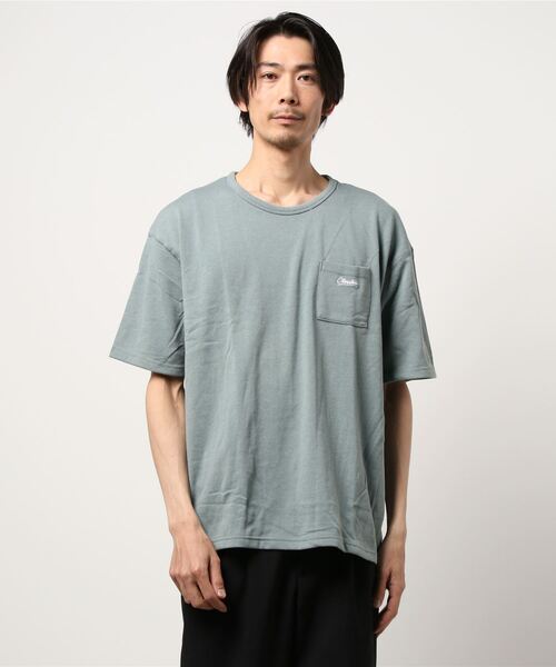 STYLEBLOCK(スタイルブロック)の「配色裏毛ポケット刺繍Tシャツ(Tシャツ/カットソー・メンズ・グリーン/ネイビー/ピンク/オフホワイト/ベージュ・M/L/LL)」の5枚目の写真