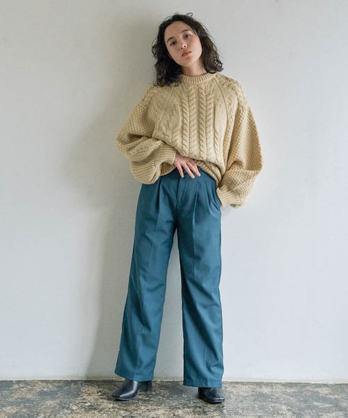 select MOCA(セレクトモカ)の「ヘリンボーンドルマンオーバーニット(ニット/セーター・レディース・パープル/ターコイズブルー/グリーン/アイボリー/ベージュ/テラコッタ・FREE)」の17枚目の写真