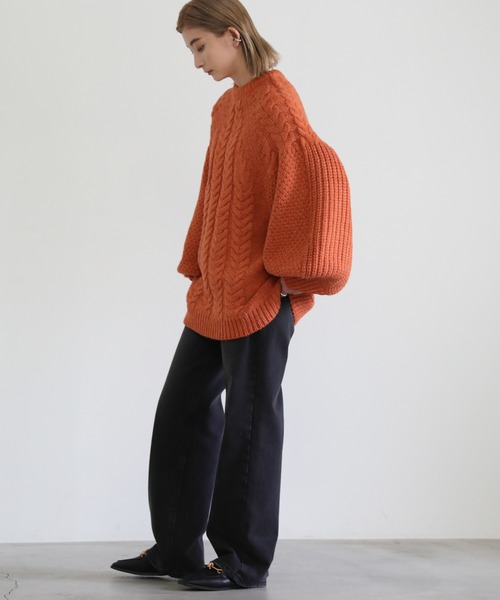 select MOCA(セレクトモカ)の「ヘリンボーンドルマンオーバーニット(ニット/セーター・レディース・パープル/ターコイズブルー/グリーン/アイボリー/ベージュ/テラコッタ・FREE)」の10枚目の写真