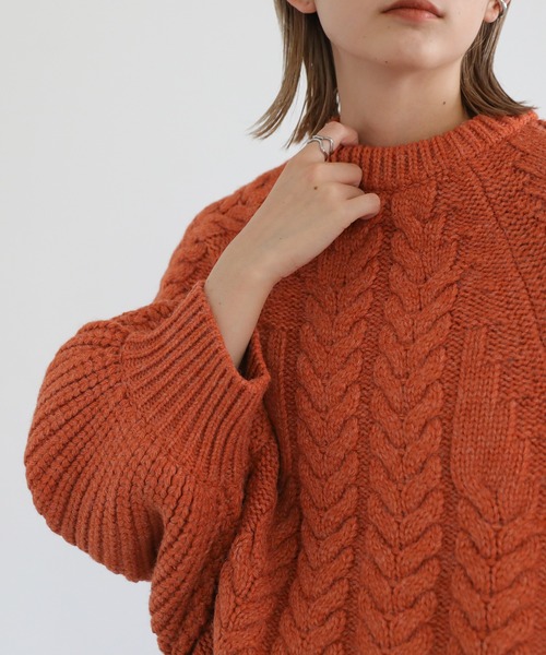 select MOCA(セレクトモカ)の「ヘリンボーンドルマンオーバーニット(ニット/セーター・レディース・パープル/ターコイズブルー/グリーン/アイボリー/ベージュ/テラコッタ・FREE)」の11枚目の写真