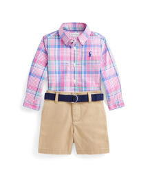 POLO RALPH LAUREN CHILDRENSWEAR（ポロ ラルフ ローレン チルドレンズウェア）の「プラッド シャツ、ベルト & ショートパンツ セット（ベビーギフト・キッズ）」