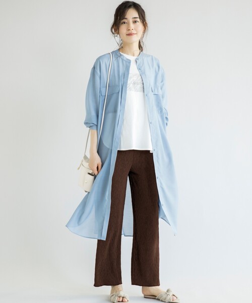 THE SHOP TK （ザ ショップ ティーケー ）の「◆シアーシャツワンピース（ワンピース・レディース・ライトブルー/ライトベージュ/レンガ・12/13）」の3枚目の写真