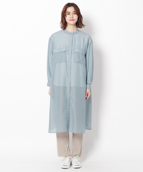 THE SHOP TK （ザ ショップ ティーケー ）の「◆シアーシャツワンピース（ワンピース・レディース・ライトブルー/ライトベージュ/レンガ・12/13）」の6枚目の写真