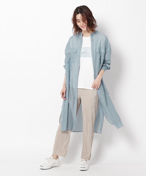 THE SHOP TK （ザ ショップ ティーケー ）の「◆シアーシャツワンピース（ワンピース・レディース・ライトブルー/ライトベージュ/レンガ・12/13）」の11枚目の写真