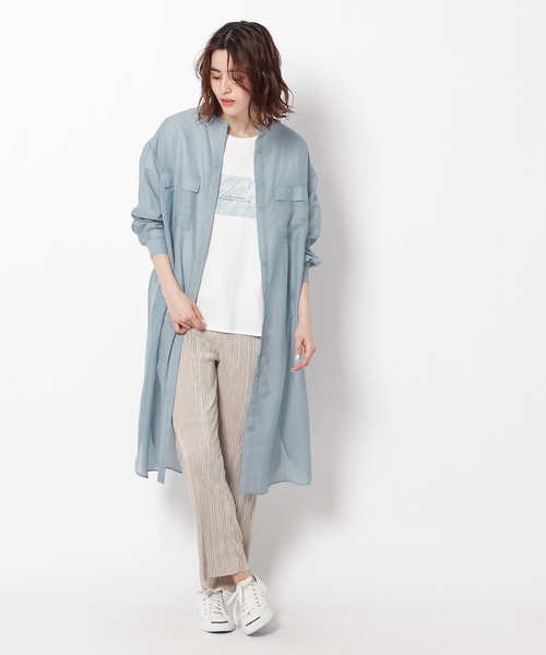 THE SHOP TK （ザ ショップ ティーケー ）の「◆シアーシャツワンピース（ワンピース・レディース・ライトブルー/ライトベージュ/レンガ・12/13）」の9枚目の写真