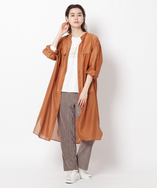 THE SHOP TK （ザ ショップ ティーケー ）の「◆シアーシャツワンピース（ワンピース・レディース・ライトブルー/ライトベージュ/レンガ・12/13）」の10枚目の写真