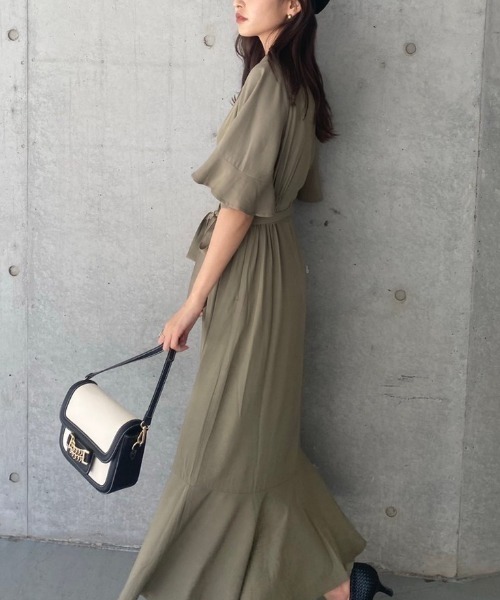 rienda フロントタイオープンカラーシャツワンピース ブラウン rienda（リエンダ）の「フロントタイオープンカラーシャツ