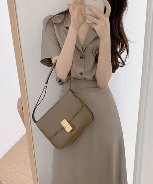 Girly Doll（ガーリードール）の「シャツ＋フレアスカートセットアップ（セットアップ・レディース・キャメル/ベージュ/ブラック/グレー・M/L）」の7枚目の写真