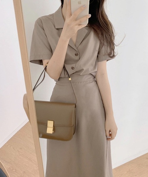 Girly Doll（ガーリードール）の「シャツ＋フレアスカートセットアップ（セットアップ・レディース・キャメル/ベージュ/ブラック/グレー・M/L）」の9枚目の写真