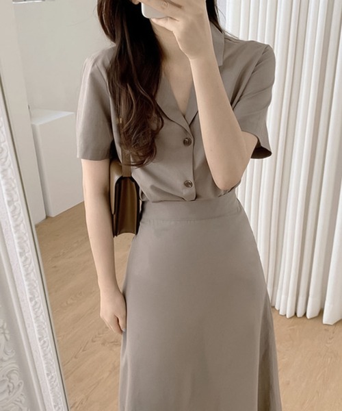 Girly Doll（ガーリードール）の「シャツ＋フレアスカートセットアップ（セットアップ・レディース・キャメル/ベージュ/ブラック/グレー・M/L）」の11枚目の写真