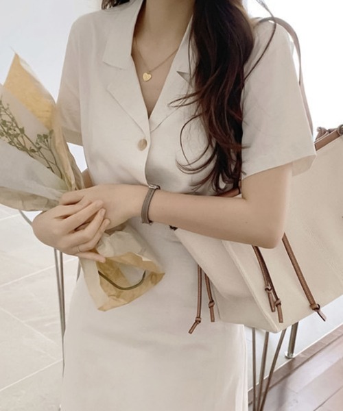 Girly Doll（ガーリードール）の「シャツ＋フレアスカートセットアップ（セットアップ・レディース・キャメル/ベージュ/ブラック/グレー・M/L）」の8枚目の写真