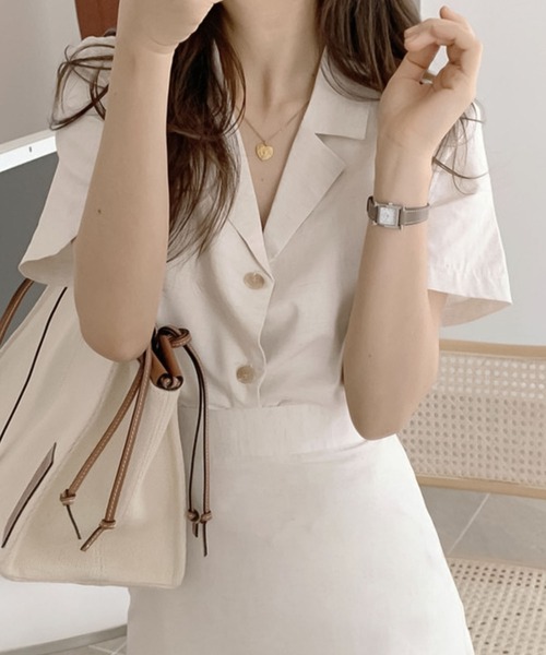 Girly Doll（ガーリードール）の「シャツ＋フレアスカートセットアップ（セットアップ・レディース・キャメル/ベージュ/ブラック/グレー・M/L）」の19枚目の写真