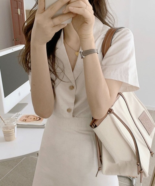 Girly Doll（ガーリードール）の「シャツ＋フレアスカートセットアップ（セットアップ・レディース・キャメル/ベージュ/ブラック/グレー・M/L）」の15枚目の写真