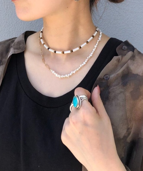 CIAOPANIC(チャオパニック)の「虎目石パールネックレス(ネックレス・レディース・ホワイト・FREE)」の4枚目の写真