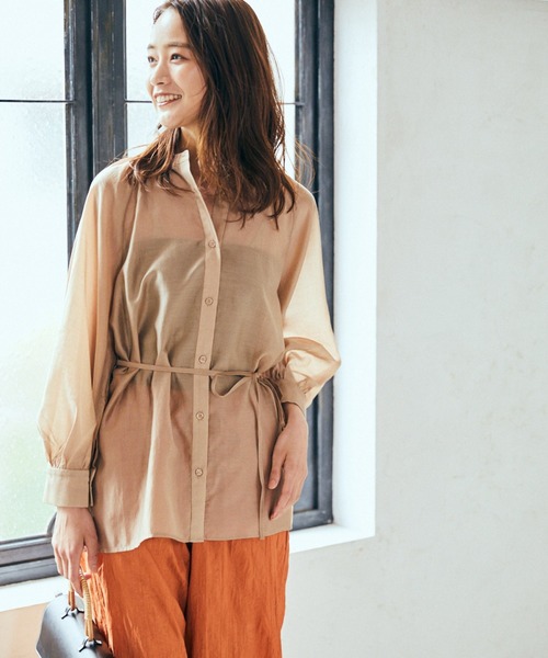 Andemiu（アンデミュウ）の「シアーデザインシャツ950411（シャツ/ブラウス・レディース・ベージュ/ブラック/オレンジ・FREE）」の14枚目の写真