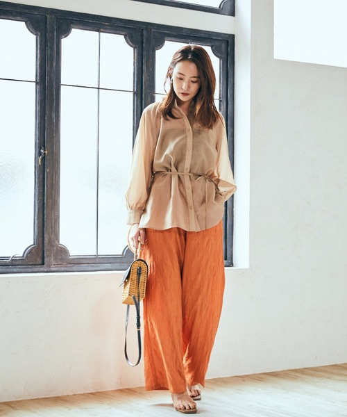 Andemiu（アンデミュウ）の「シアーデザインシャツ950411（シャツ/ブラウス・レディース・ベージュ/ブラック/オレンジ・FREE）」の16枚目の写真