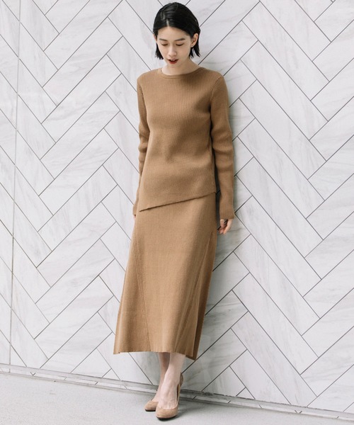 Munich（ミューニック）の「ストレッチプレーティングリブニット　2WAYトップス(セットアップ可)（ニット/セーター・レディース・チャコールグレー/ラベンダー/キャメル/グレイッシュベージュ・FREE）」の21枚目の写真