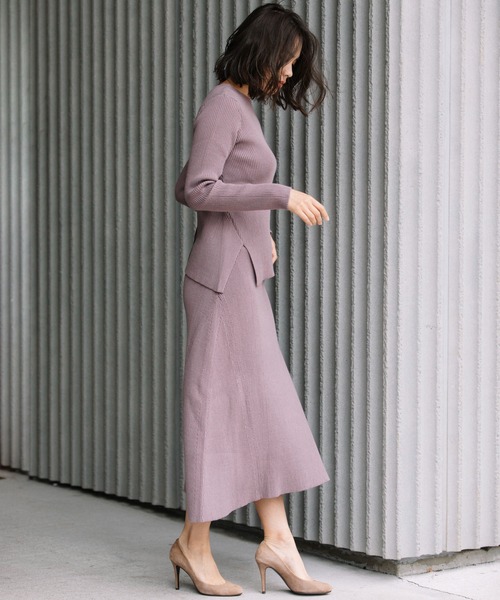 Munich（ミューニック）の「ストレッチプレーティングリブニット　2WAYトップス(セットアップ可)（ニット/セーター・レディース・チャコールグレー/ラベンダー/キャメル/グレイッシュベージュ・FREE）」の6枚目の写真