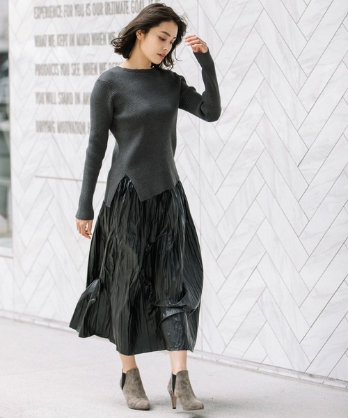 Munich（ミューニック）の「ストレッチプレーティングリブニット　2WAYトップス(セットアップ可)（ニット/セーター・レディース・チャコールグレー/ラベンダー/キャメル/グレイッシュベージュ・FREE）」の18枚目の写真