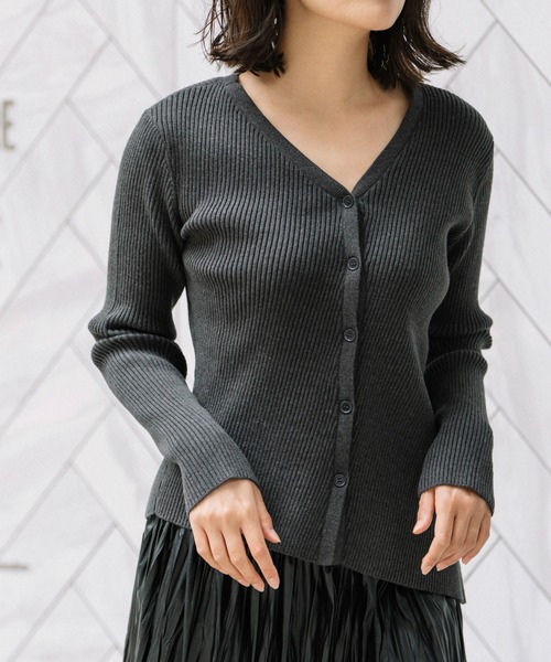 Munich（ミューニック）の「ストレッチプレーティングリブニット　2WAYトップス(セットアップ可)（ニット/セーター・レディース・チャコールグレー/ラベンダー/キャメル/グレイッシュベージュ・FREE）」の9枚目の写真