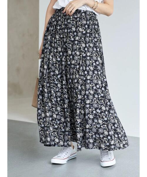 earth music&ecology（アースミュージックアンドエコロジー）の「更紗フラワープリントスカート ＊（スカート・レディース・ブラック/ベージュ/ミント・FREE）」の8枚目の写真