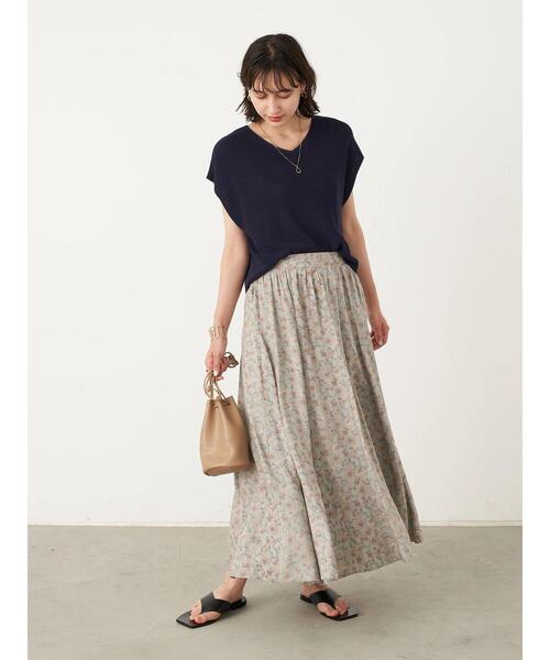 earth music&ecology（アースミュージックアンドエコロジー）の「更紗フラワープリントスカート ＊（スカート・レディース・ブラック/ベージュ/ミント・FREE）」の19枚目の写真