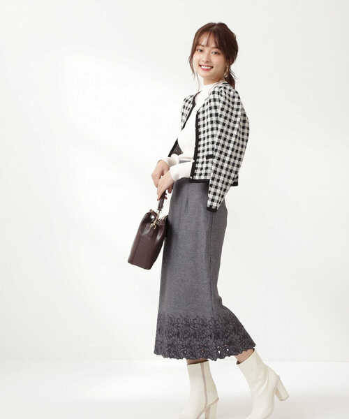 PROPORTION BODY DRESSING（プロポーションボディドレッシング）の「チェックジャガードカーデ / 1211274915（カーディガン/ボレロ・レディース・ブラック/ボルドー・FREE）」の19枚目の写真