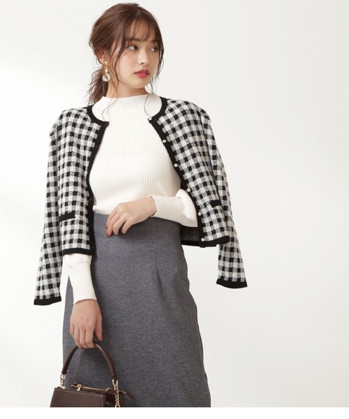 PROPORTION BODY DRESSING（プロポーションボディドレッシング）の「チェックジャガードカーデ / 1211274915（カーディガン/ボレロ・レディース・ブラック/ボルドー・FREE）」の2枚目の写真